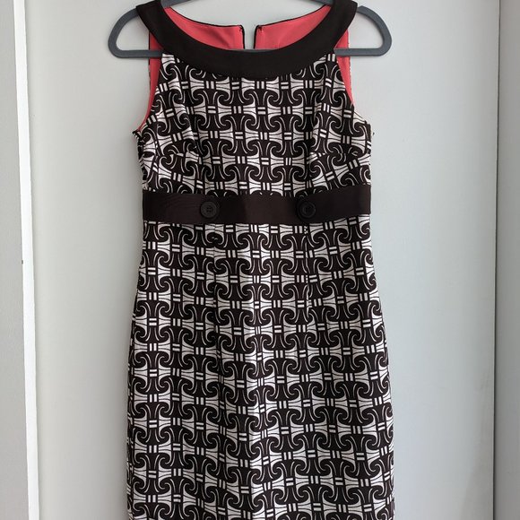 London Times - Brown and White Sleeveless Dress - Size 8 - Mid Century/Mod Style - Picture 1 of 2